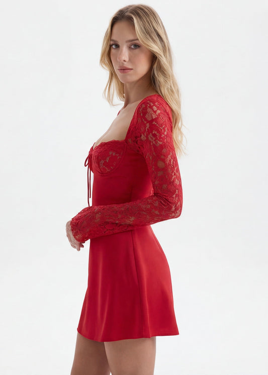 Vestido Corto de Encaje con Lazo Luna de Primavera