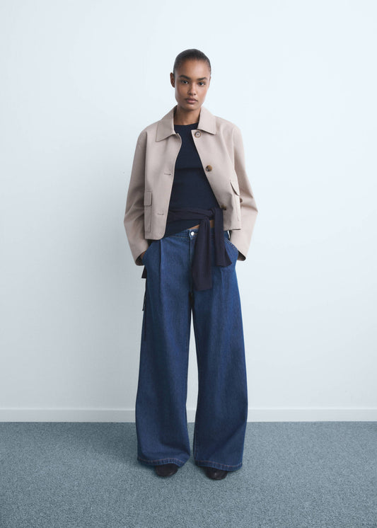 Pantalón Vaquero de Pierna Ancha con Pinzas