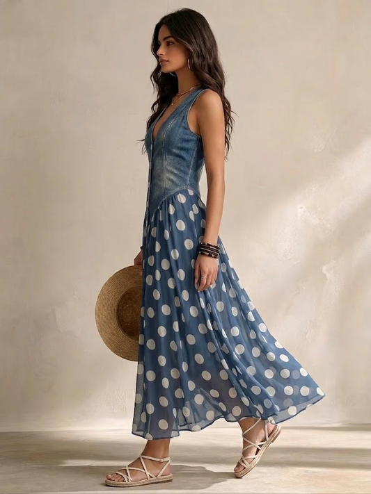 Vestido Largo Vaquero de Lunares Adeline