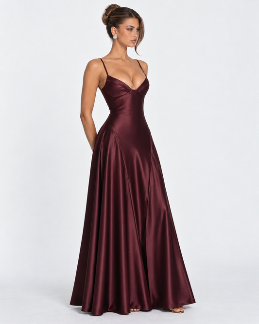 Vestido Largo de Satén con Corsé y Cordones en la Espalda