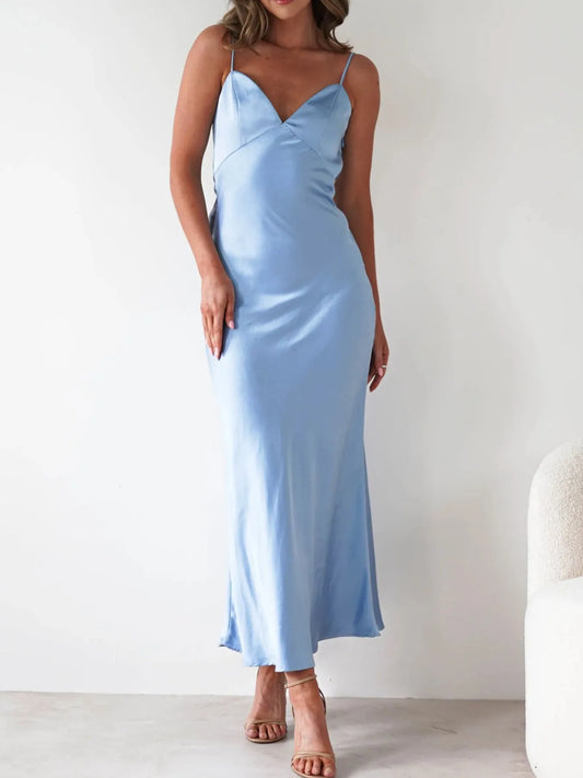 Vestido Midi de Satén con Espalda Descubierta