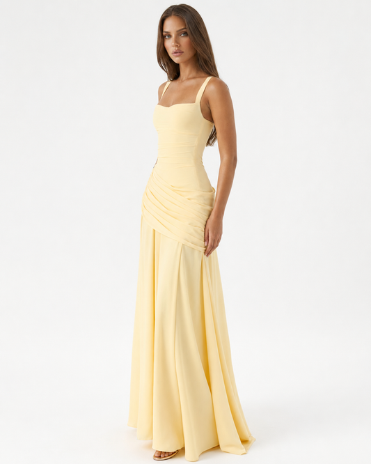 Vestido Largo Drapeado Cristal del Valle