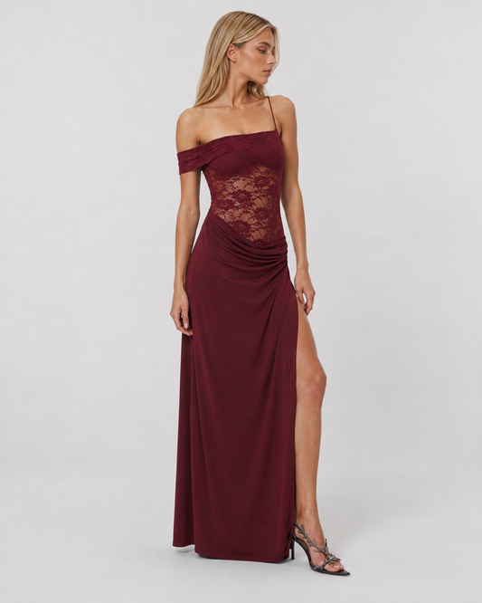 Vestido Largo de Encaje de Un Hombro Estela de Primavera