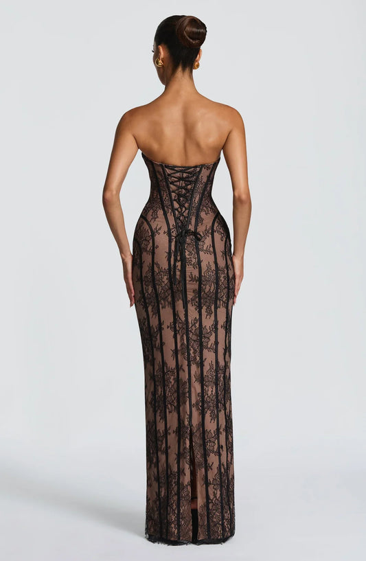 Vestido Midi de Encaje sin Tirantes Perla de la Estrella