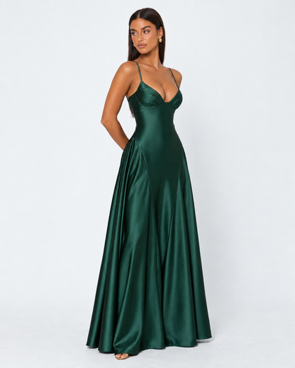 Vestido Largo de Satén con Corsé y Cordones en la Espalda