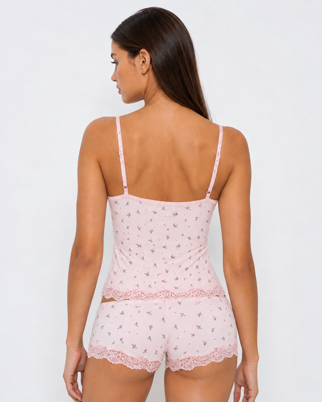 Pijama Floral Rosa con Encaje