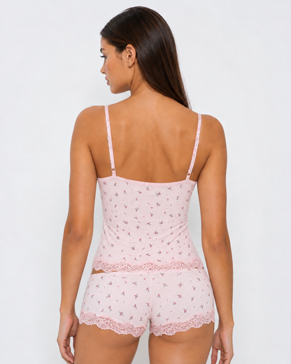Pijama Floral Rosa con Encaje