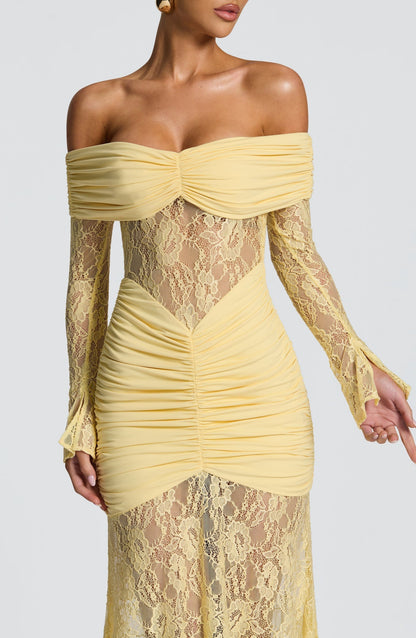 Vestido de Encaje Drapeado Iris del Alba