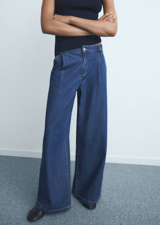 Pantalón Vaquero de Pierna Ancha con Pinzas