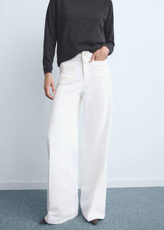 Pantalón Vaquero de Pierna Ancha con Bolsillos y Tiro Alto