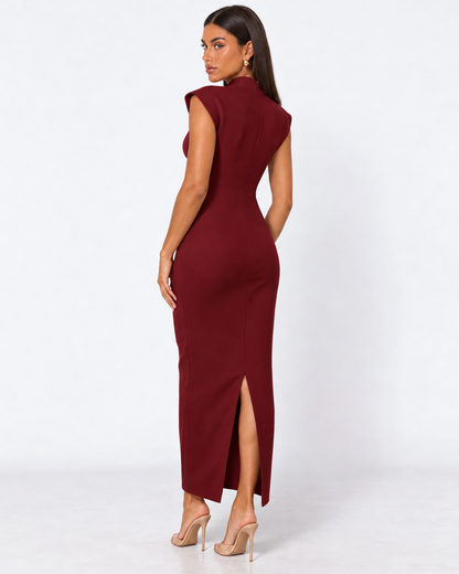 Vestido Largo con Hombros Estructurados y Escote en V
