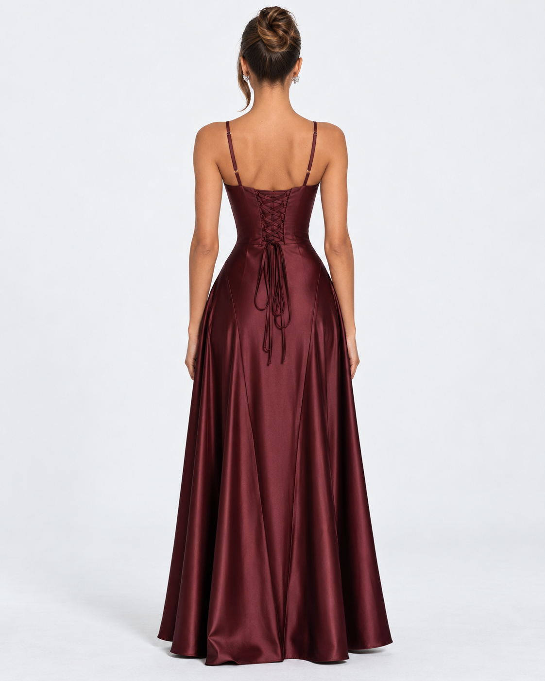 Vestido Largo de Satén con Corsé y Cordones en la Espalda