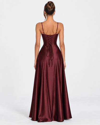 Vestido Largo de Satén con Corsé y Cordones en la Espalda