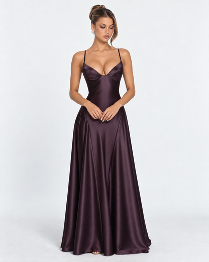 Vestido Largo de Satén con Corsé y Cordones en la Espalda