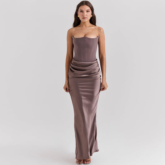 Vestido Largo de Satén con Corsé Pétalo de la Estrella