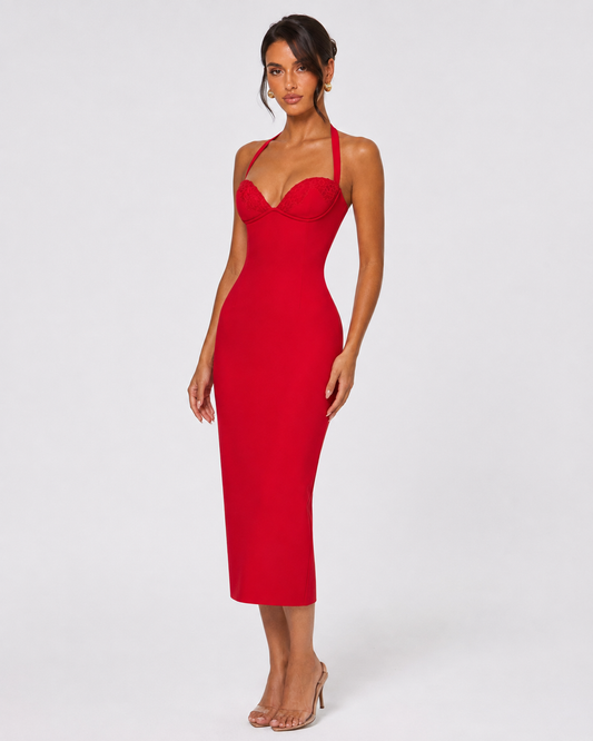 Vestido Midi de Encaje Halter Aurora de la Brisa