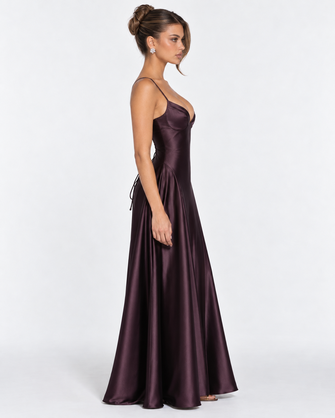 Vestido Largo de Satén con Corsé y Cordones en la Espalda