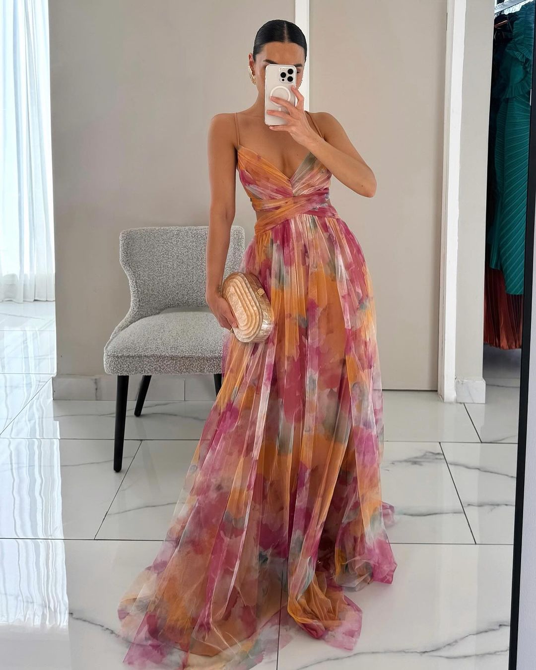 Vestido maxi floral Samar en color naranja