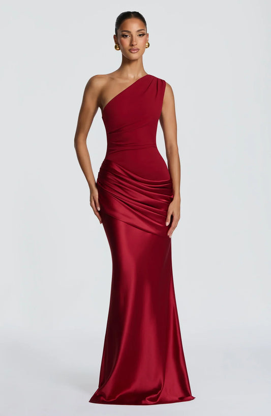Vestido de Satén de Un Hombro Violeta de la Marea