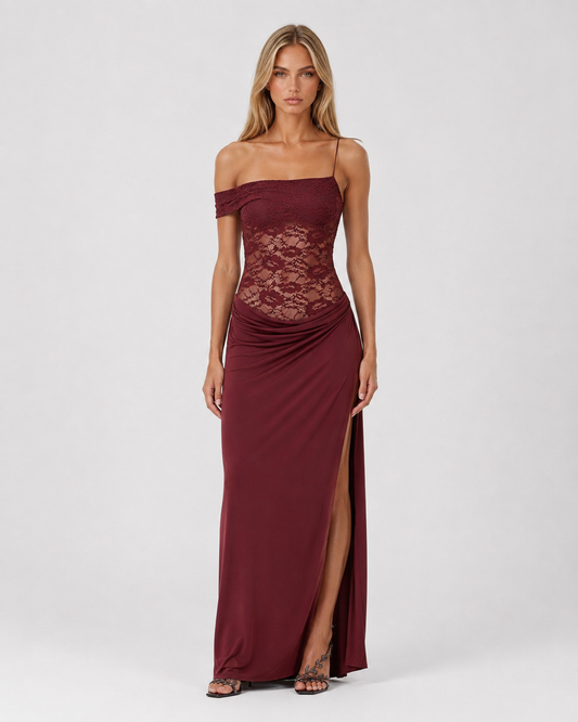 Vestido Largo de Encaje de Un Hombro Estela de Primavera