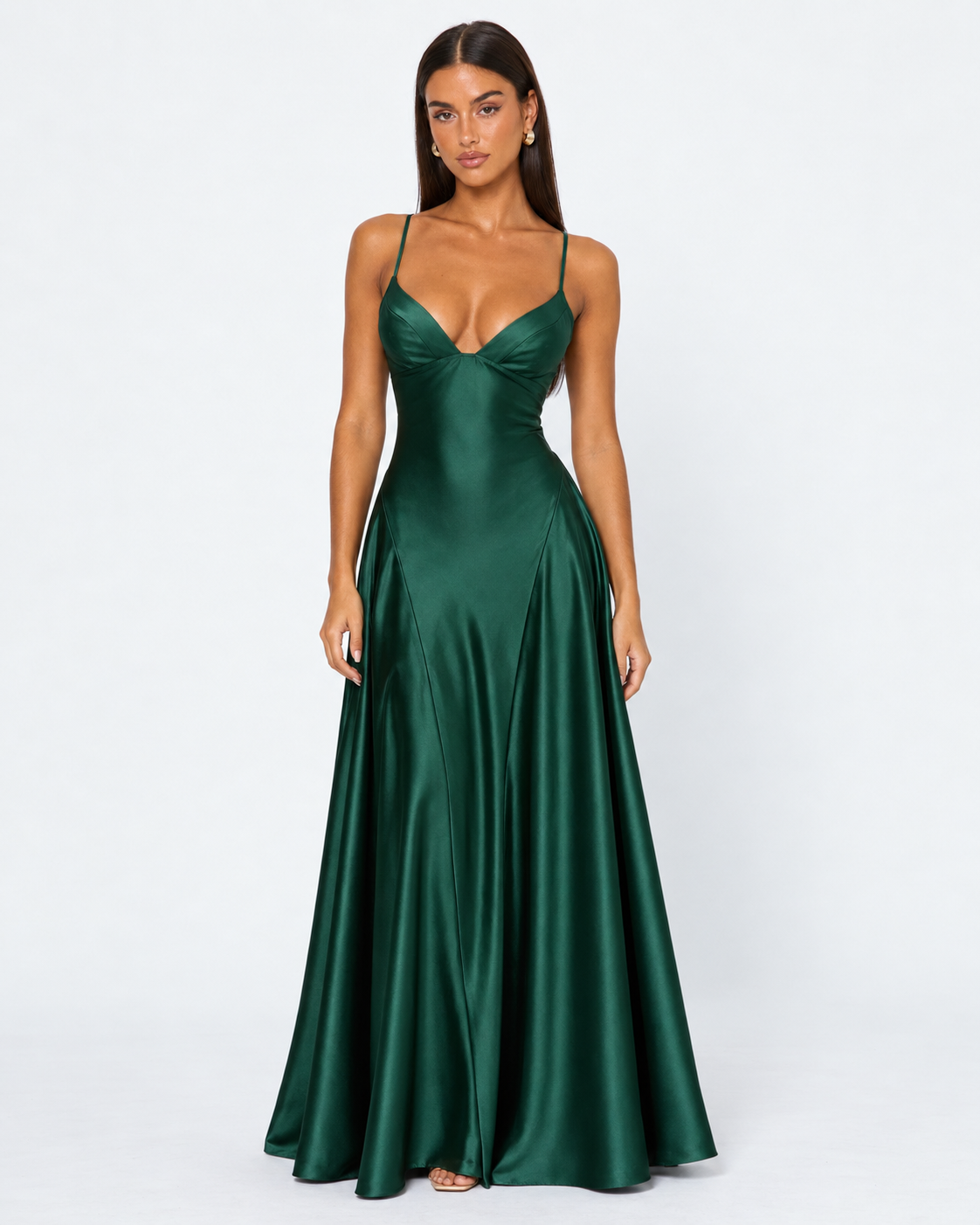 Vestido Largo de Satén con Corsé y Cordones en la Espalda