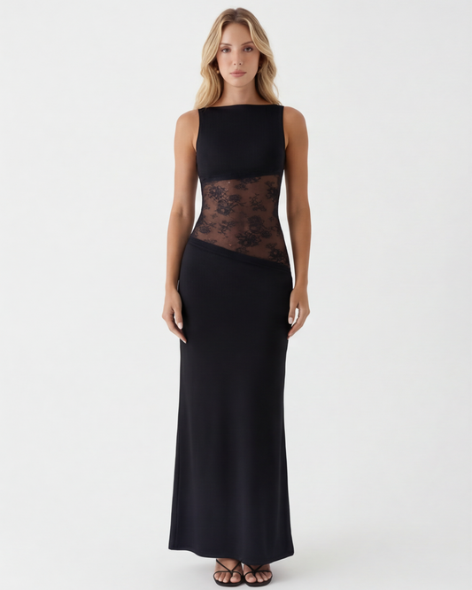 Vestido Largo de Encaje con Espalda Abierta Violeta del Valle