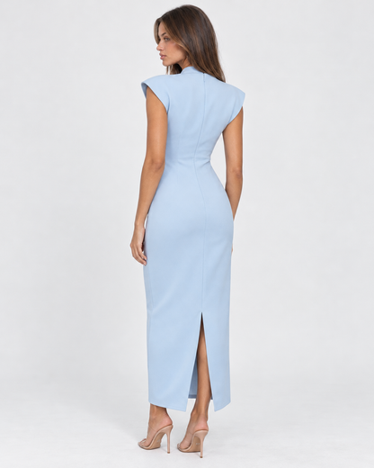 Vestido Largo con Hombros Estructurados y Escote en V