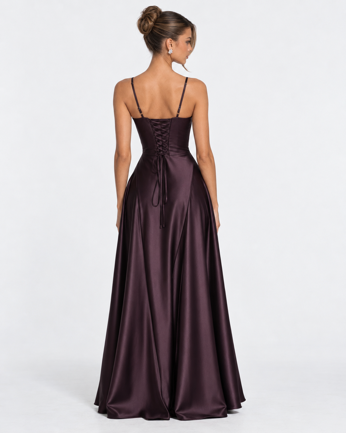 Vestido Largo de Satén con Corsé y Cordones en la Espalda