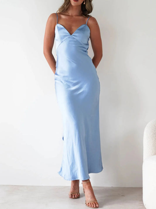 Vestido Midi de Satén con Espalda Descubierta