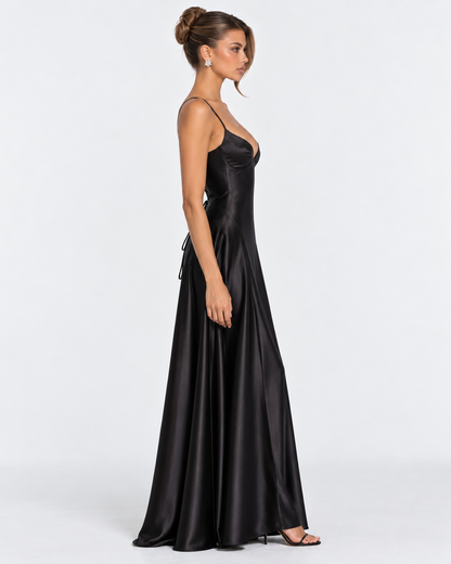 Vestido Largo de Satén con Corsé y Cordones en la Espalda