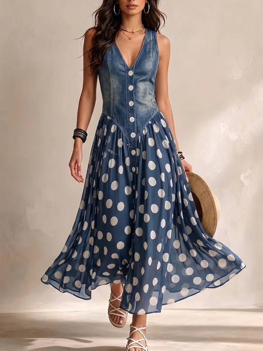 Vestido Largo Vaquero de Lunares Adeline