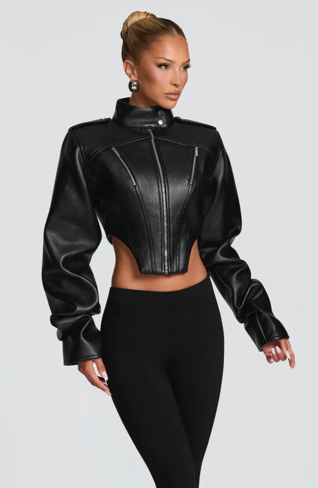 Chaqueta Corta Estructurada Efecto Piel