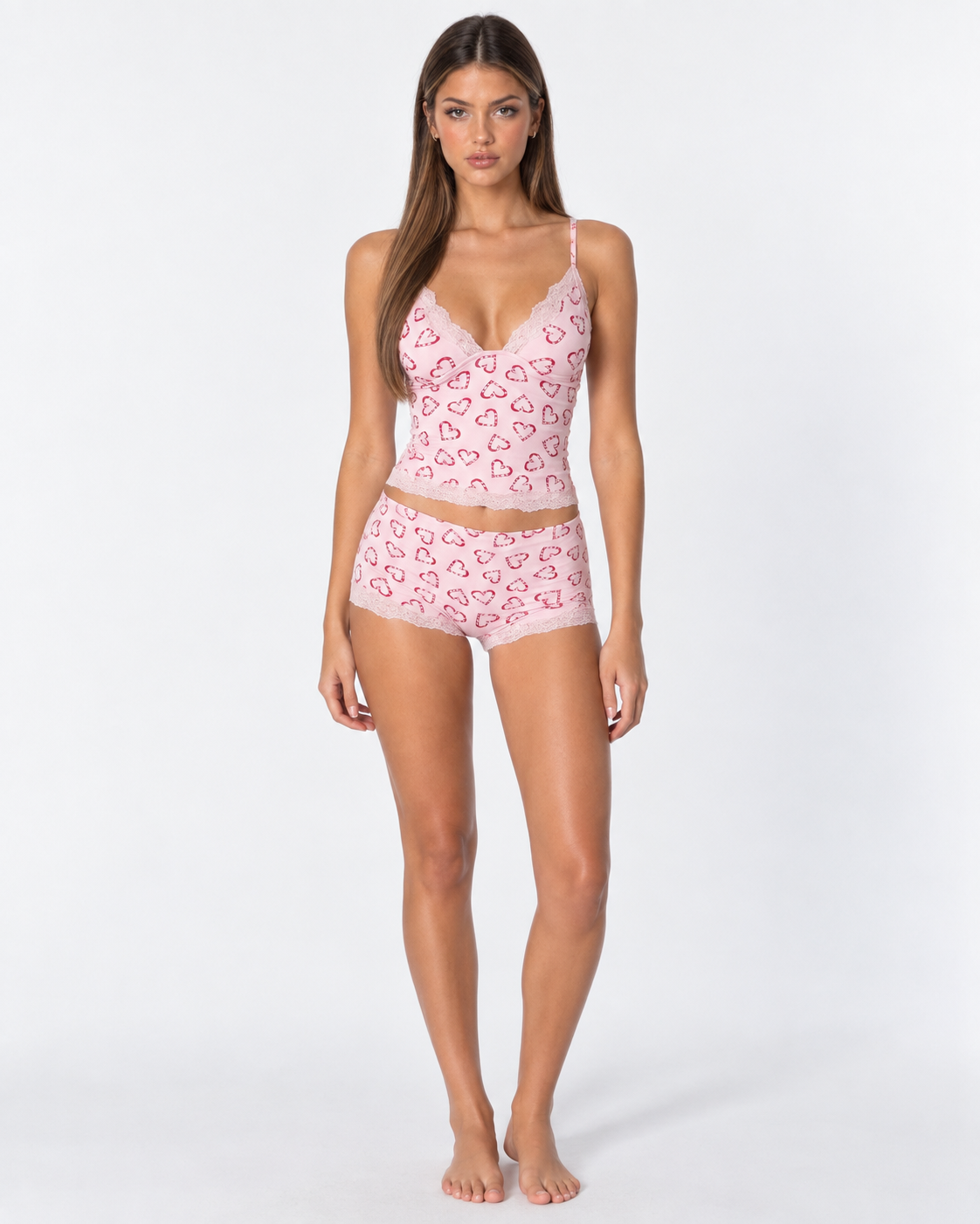 Pijama Rosa de Corazones con Encaje