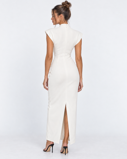 Vestido Largo con Hombros Estructurados y Escote en V