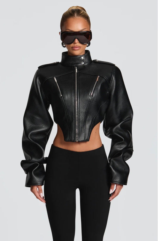 Chaqueta Corta Estructurada Efecto Piel