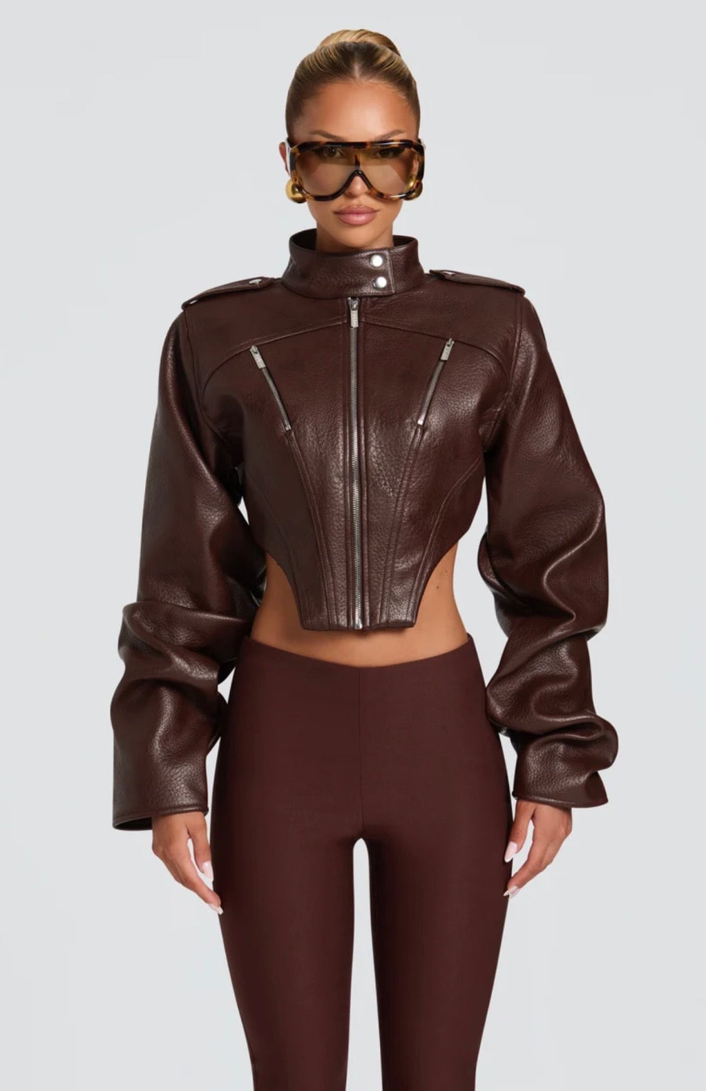 Chaqueta Corta Estructurada Efecto Piel