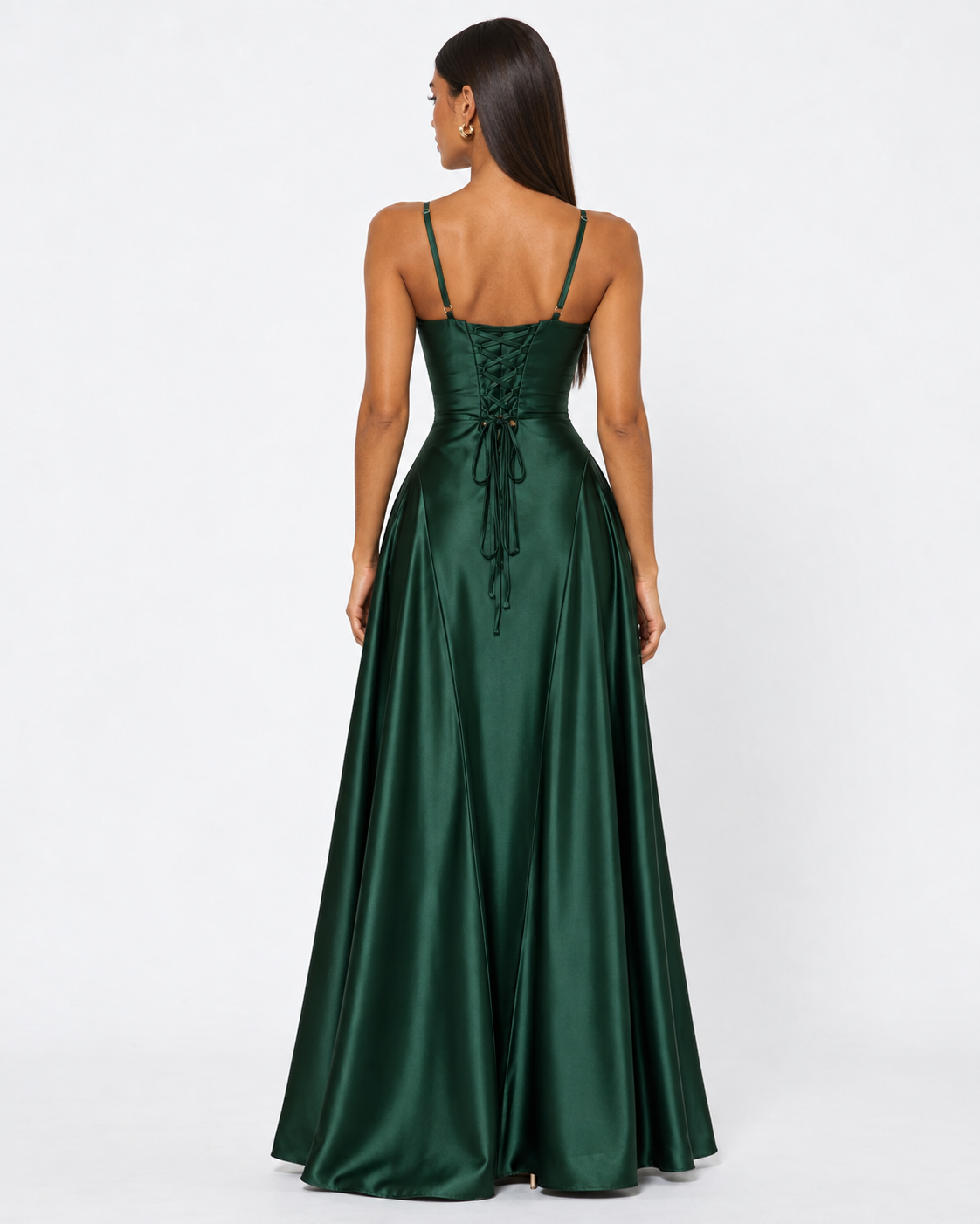 Vestido Largo de Satén con Corsé y Cordones en la Espalda