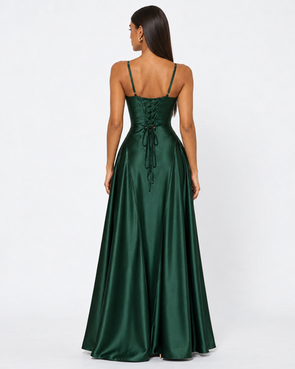 Vestido Largo de Satén con Corsé y Cordones en la Espalda