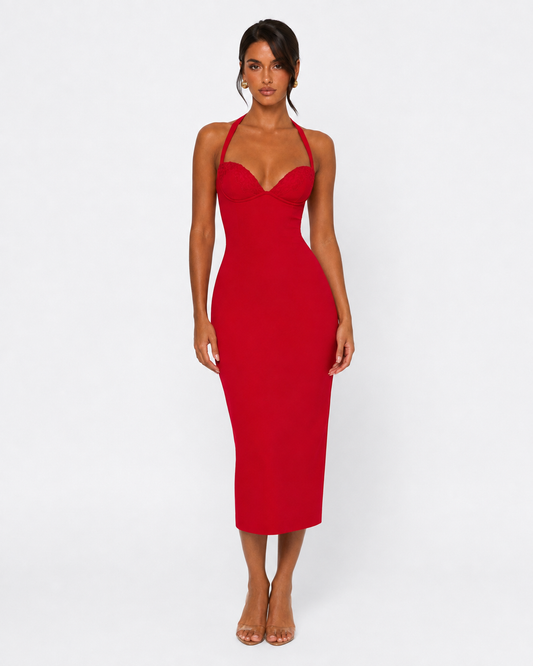 Vestido Midi de Encaje Halter Aurora de la Brisa