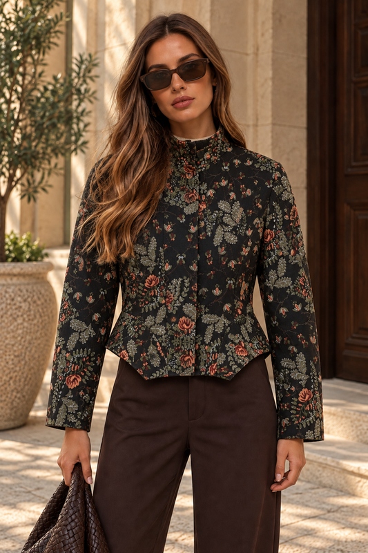 Chaqueta Floral de Cuello Alto