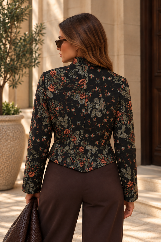 Chaqueta Floral de Cuello Alto