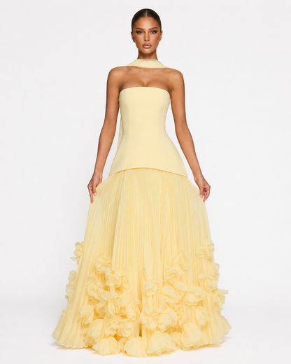 Vestido Largo Floral sin Tirantes Riviera de la Brisa