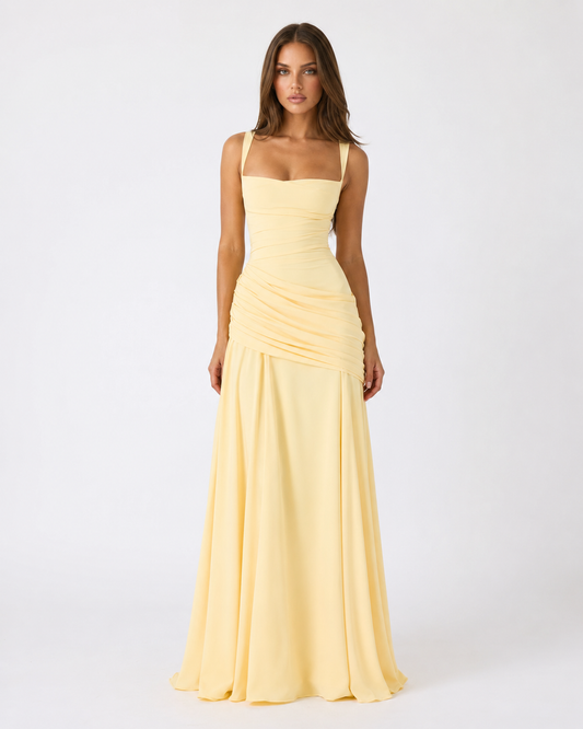 Vestido Largo Drapeado Cristal del Valle