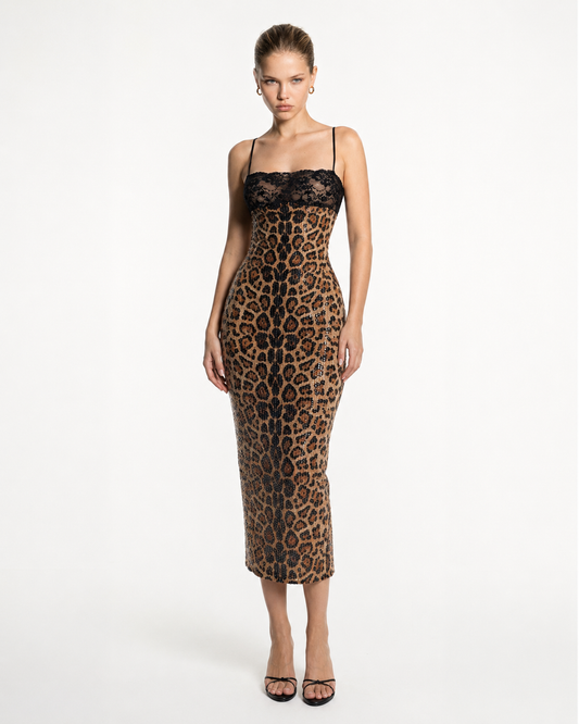 Vestido de Encaje con Estampado de Leopardo Verano de la Brisa