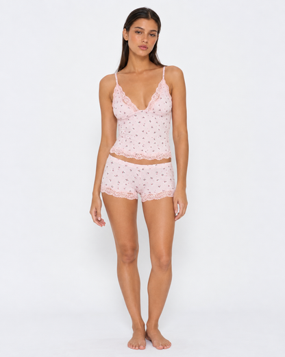 Pijama Floral Rosa con Encaje