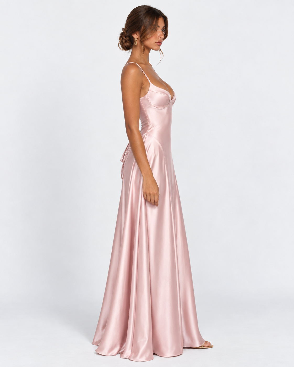 Vestido Largo de Satén con Corsé y Cordones en la Espalda