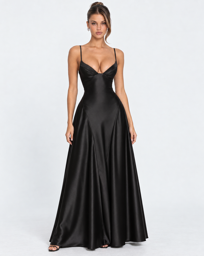 Vestido Largo de Satén con Corsé y Cordones en la Espalda