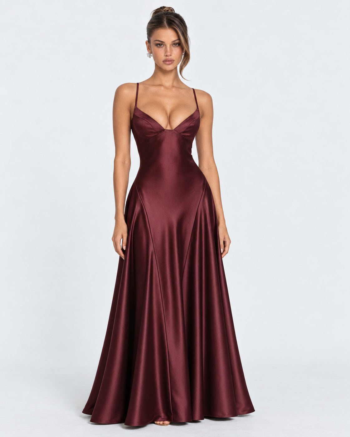 Vestido Largo de Satén con Corsé y Cordones en la Espalda