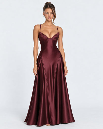 Vestido Largo de Satén con Corsé y Cordones en la Espalda