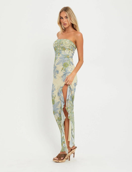 Vestido Largo Floral sin Tirantes Alba de Primavera